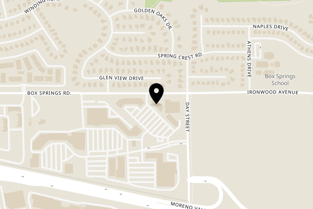 Map showing the location of France House of Crepes on 12125 Day St F-308 in Moreno Valley